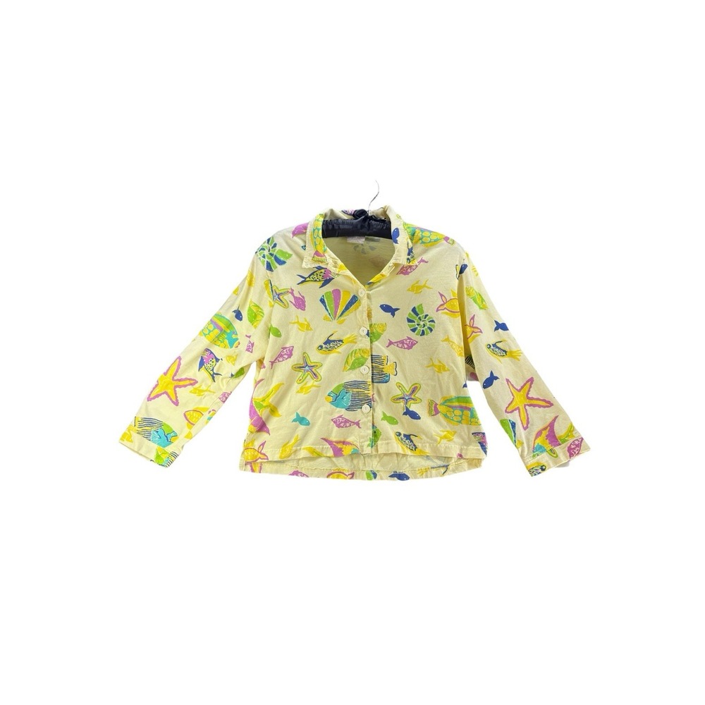 Vintage Cotton Collection Sea Life Fish Shell Button Front Shirt Women's S Beach